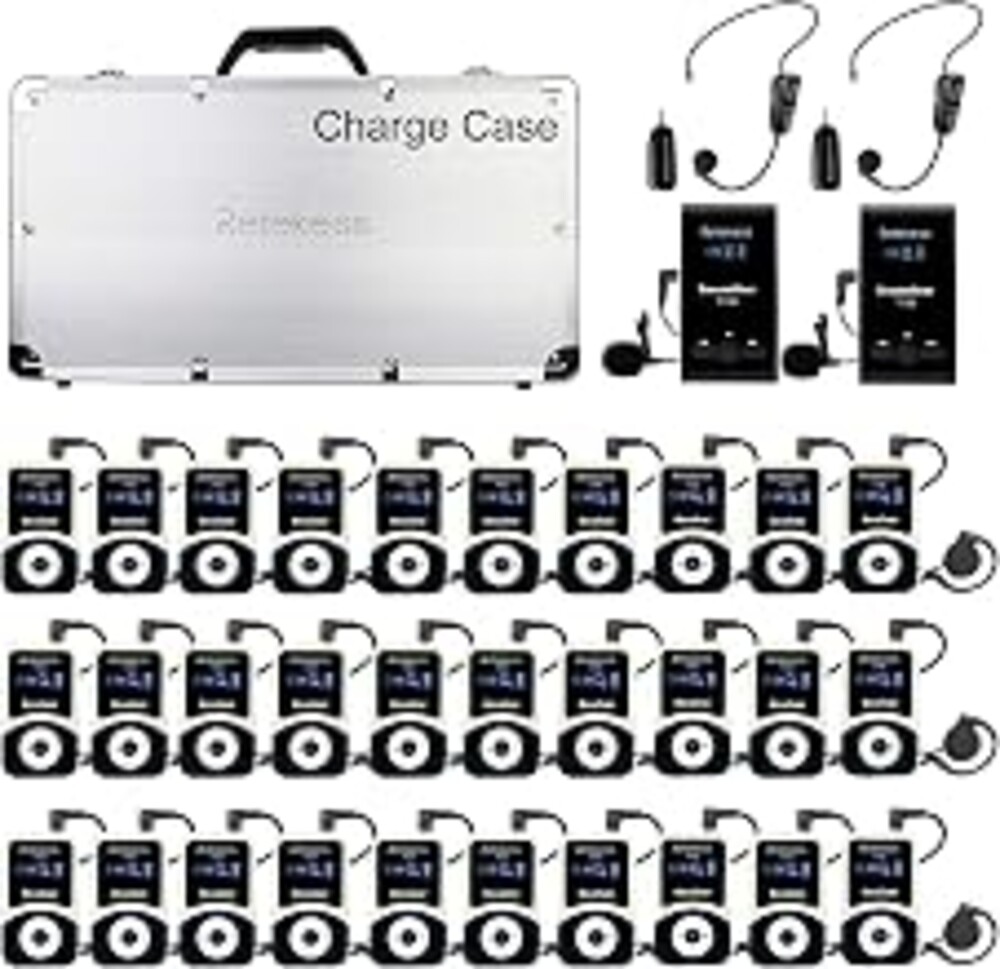 Retekess T130 Audio Tour Guide System,Tour Guide Headsets (2 TX 30 RX) | for Plant Tours, Church, School, Large Group Communication Equipment, 2 Wireless Mic, with 32‑Slot Charge Case