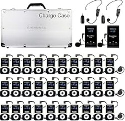 Retekess T130 Audio Tour Guide System,Tour Guide Headsets (2 TX 30 RX) | for Plant Tours, Church, School, Large Group Communication Equipment, 2 Wireless Mic, with 32‑Slot Charge Case