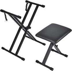 Tipatyard Keyboard Stand & Bench Set, Upgrade Heavy Duty Double-X Keyboard Stand, Adjustable & Portable Digital Piano Stand with Locking Straps