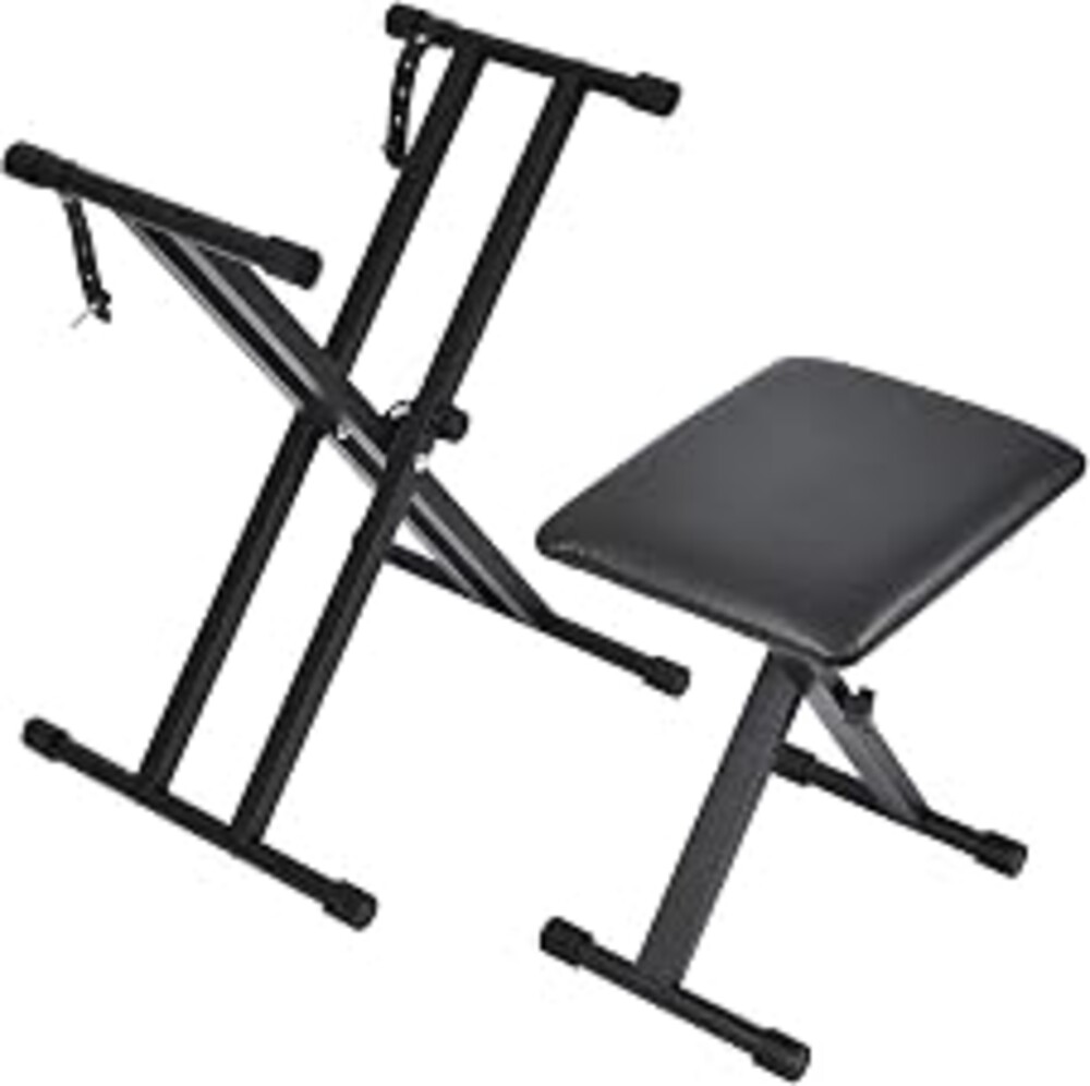 Tipatyard Keyboard Stand & Bench Set, Upgrade Heavy Duty Double-X Keyboard Stand, Adjustable & Portable Digital Piano Stand with Locking Straps