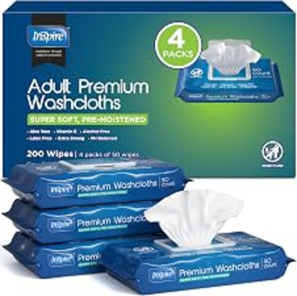Inspire Adult Wet Wipes, Wash Cloths | Adult Wipes for Incontinence & Cleansing for Elderly, 8"x12" (200 count)