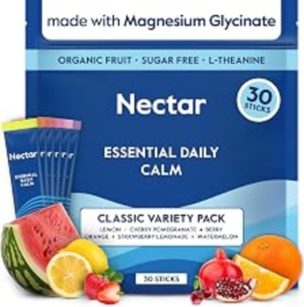 Nectar Calm Magnesium and Ashwagandha Drink Mix - Sugar Free & Zero Calorie - with Vitamin D, L-Theanine, Electrolytes - Deep Sleep, Relax, Focus & Calm - Non-GMO (Variety 30 Sticks)