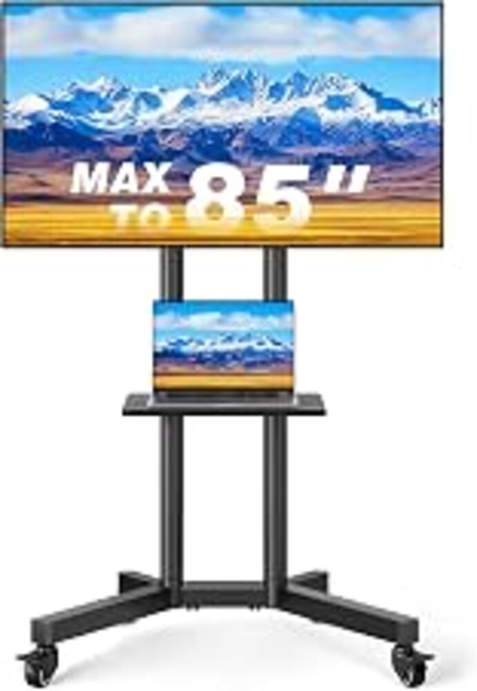 Rolling TV Stand with Shelf for 32-85 inch TVs up to 150lbs, Portable Mobile TV Cart with Silent Wheel, Height Adjustable Universal Corner TV Stand for Bedroom, Living Room, Office