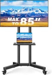 Rolling TV Stand with Shelf for 32-85 inch TVs up to 150lbs, Portable Mobile TV Cart with Silent Wheel, Height Adjustable Universal Corner TV Stand for Bedroom, Living Room, Office