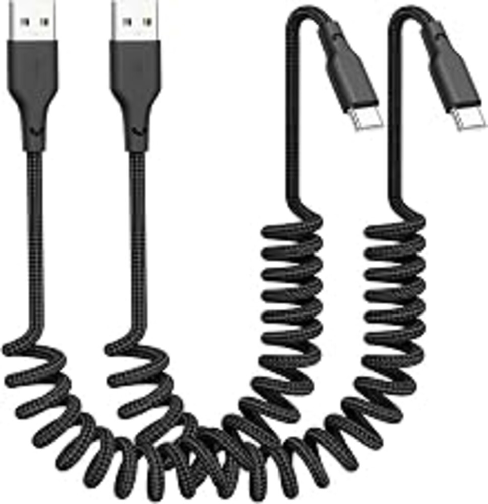 Quickeep Car Carplay Cable 2Pack 3ft Coiled USB A to USB C Fast Charge Cord | for iPhone 17/16/15/Plus/Pro Max/MacBook Pro, Auto Coiled Retractable iPhone Car Cord