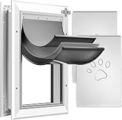 [Petoasis] 3-Flaps Heavy-Duty Dog Door, Rust Proof Aluminum Alloy Frame | Energy-Efficient,Thick Flaps Block Wind Snow Rain Intrusion in Extreme Weather (Silvery White, XL for Door)