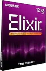 Elixir Strings, Acoustic Guitar Strings, Phosphor Bronze with NANOWEB Technology, Longest-Lasting Rich and Full Tone For Life with Comfortable Feel, 6 String Set, Light 12-53