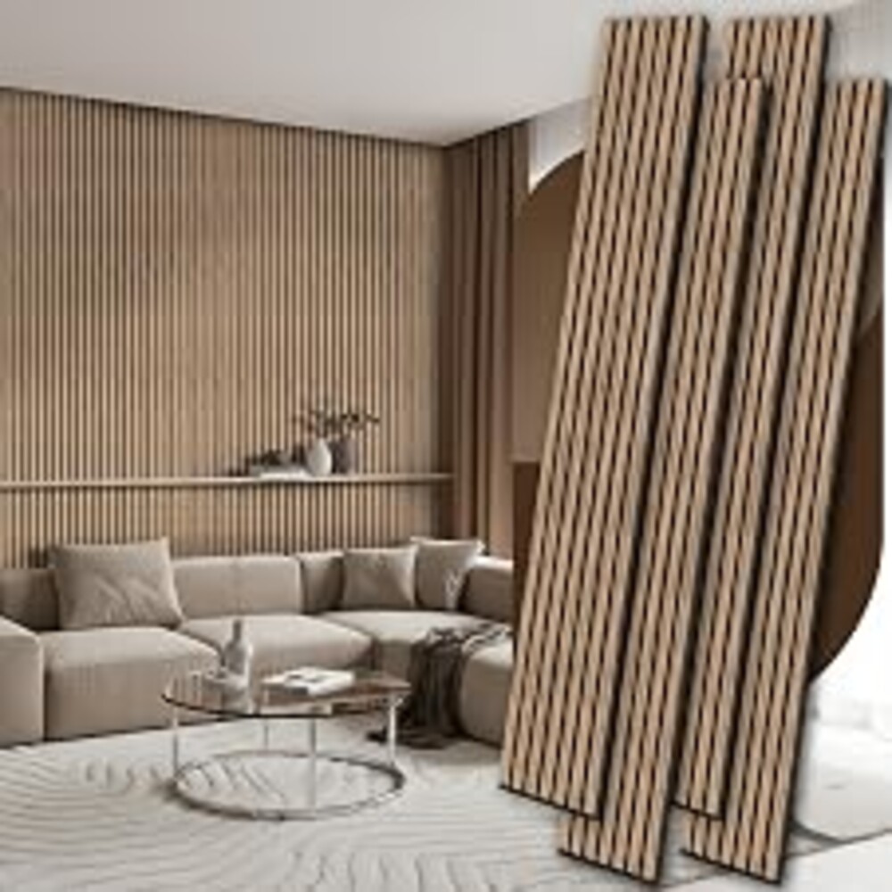 4 Pack Wood Panels for Wall, 106.3" × 11" Wood Slat Acoustic Panels for Wall, Soundproof Panels, 3D Fluted Panels for Interior Wall Decor (Natural Walnut)