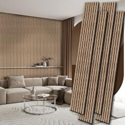 4 Pack Wood Panels for Wall, 106.3" × 11" Wood Slat Acoustic Panels for Wall, Soundproof Panels, 3D Fluted Panels for Interior Wall Decor (Natural Walnut)