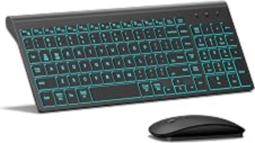 Wireless Backlit Keyboard and Mouse Ultra Slim Combo, TopMate - Matte Black | 2.4G Silent Compact 2400DPI Mouse and Scissor Switch Keyboard Set, Batteries Included, for PC/Laptop/Windows/Mac/Gaming