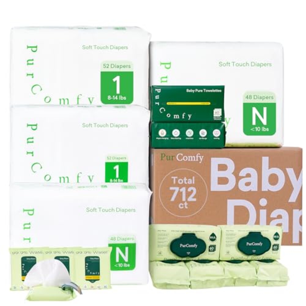 PurComfy Baby Diapers and Wipes Kit, Siz