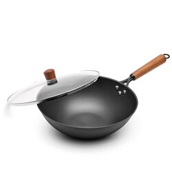 VIVIDCOOKWARE Carbon Steel Wok with Glas