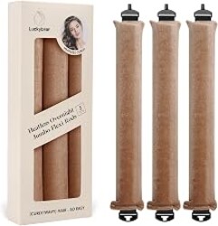 Luckybear Heatless Curls Overnight, Jumbo Curling Flexi Rods, 3Pcs Khaki | Satin Hair Curlers to Sleep In for Women, No Heat Styling Tool for Long Thick Fine Hair, Soft Bouncy Curls and Loose Waves