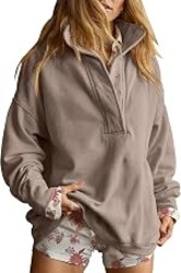 Gacaky Sweatshirt for Women Oversized Henley Neck Pullover Top Fall Outfits | Oversized Silhouette, Quilted Placket Detail, Henley Sweatshirt, Comfort Soft Sweaters, Fall Winter Fashion Outfits Clothes