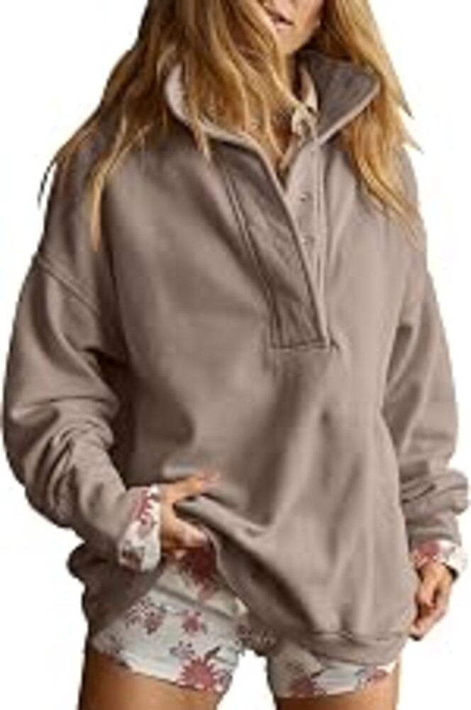 Gacaky Sweatshirt for Women Oversized Henley Neck Pullover Top Fall Outfits | Oversized Silhouette, Quilted Placket Detail, Henley Sweatshirt, Comfort Soft Sweaters, Fall Winter Fashion Outfits Clothes