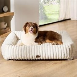 Bedsure ComfyFleece™ Cute Dog Beds Large Sized Dog Washable，40in Cream | Furry Big Rectangle XL Pet Beds, Aesthetic,Orthopedic Corduroy Fleece,Removable Zipper Cover,Non-Slip Bottom,Up To 75 Lbs