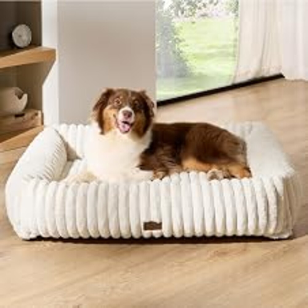 Bedsure ComfyFleece™ Cute Dog Beds Large Sized Dog Washable，40in Cream | Furry Big Rectangle XL Pet Beds, Aesthetic,Orthopedic Corduroy Fleece,Removable Zipper Cover,Non-Slip Bottom,Up To 75 Lbs
