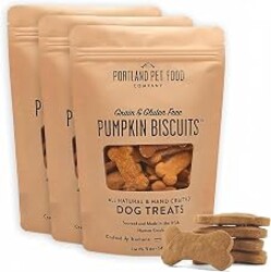 Portland Pet Food Pumpkin Dog Treats, Healthy, Grain-Free Biscuits 3 Pack | Human-Grade Limited Ingredient, Natural Low Calorie Training Treats for Small & Large Dogs, Puppy to Senior, Made in USA