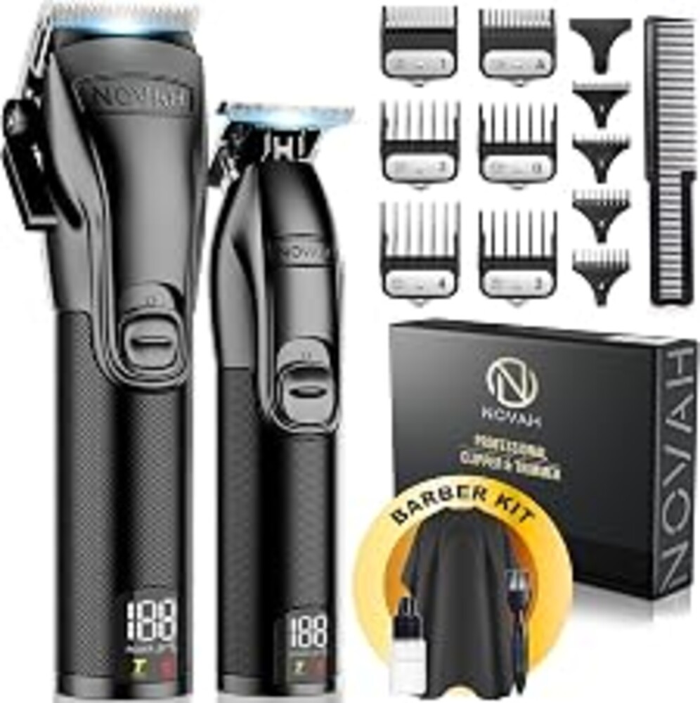 Novah® Professional Hair Clippers for Men, Professional Barber Clippers and Trimmer Set, Mens Cordless Hair Clipper for Barbers Haircut Kit Fade