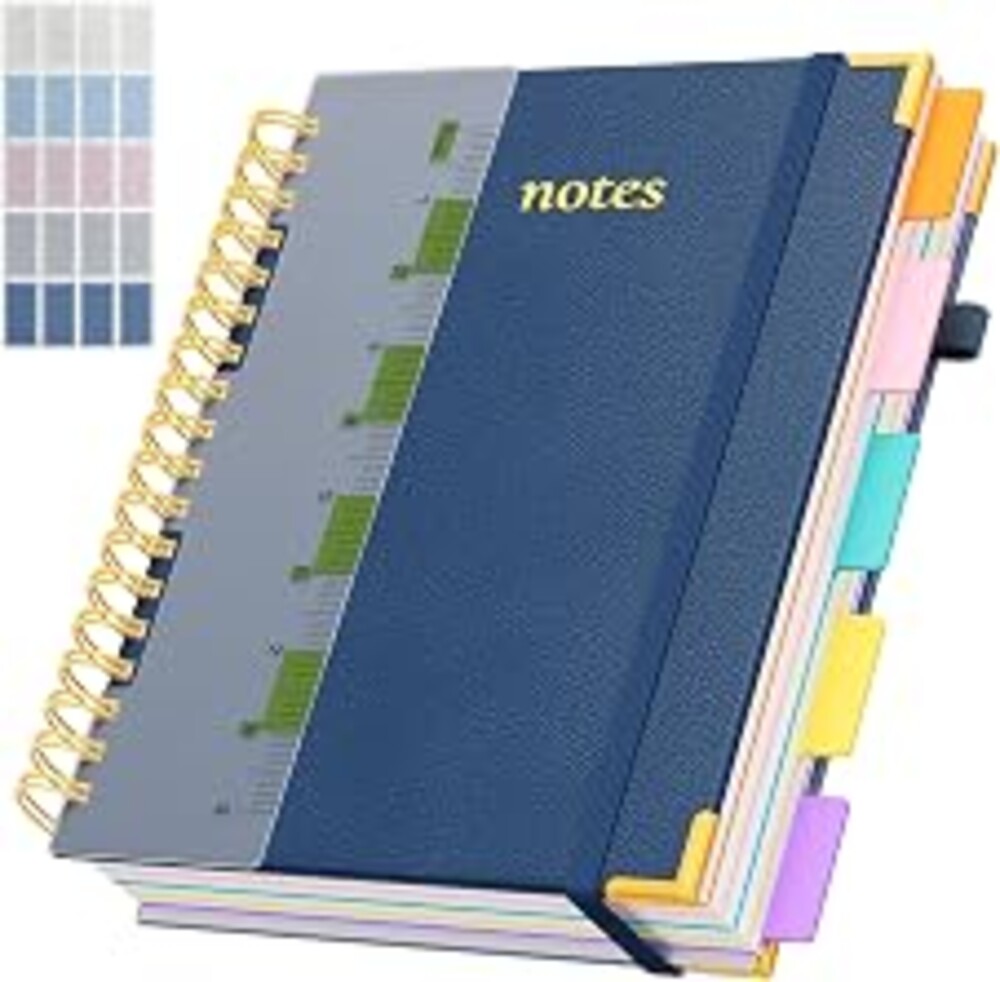 XYark Line Hardcover Spiral Notebook with Removable Dividers Tabs & Ruler, 5 Subject Notebook College Ruled, 300 Page, Large 8"x10" B5 Notebooks for Work School, Lined Journal for Women, Noble Blue