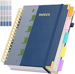 XYark Line Hardcover Spiral Notebook with Removable Dividers Tabs & Ruler, 5 Subject Notebook College Ruled, 300 Page, Large 8"x10" B5 Notebooks for Work School, Lined Journal for Women, Noble Blue