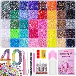 Bedazzling Kit 40000Pcs 40 Colors 3mm Resin Jelly Rhinestones - Diamond Art | Multicolor Flatback Gems Nail Crafting Makeup, with 4Pcs 10ml B7000 Jewelry Glue & Tools - Christmas Birthday Gifts for Women