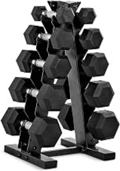 CAP Rubber Coated Dumbbell Weight Set with Vertical Rack | 100 lb, 150 lb, and 210 lb Options