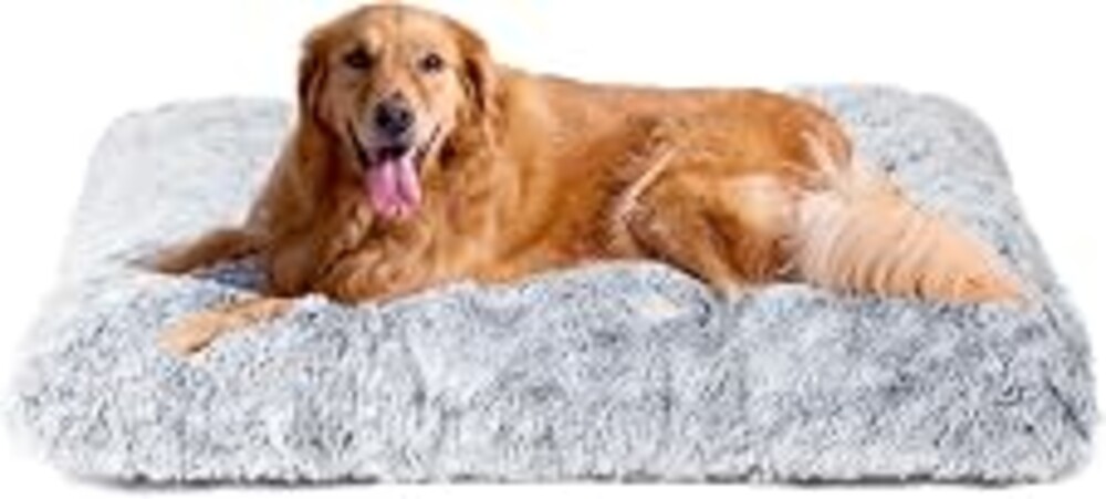EHEYCIGA Fluffy Dog Crate Bed, Plush Extra Large Dog Pillow, Grey | Xlarge Calming Anti Anxiety Plush Faux Fur Mat for Large size dogs, Washable Soft Warm Dog Pad with Non-Slip Bottom