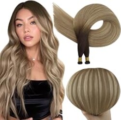 Full Shine Genius Weft Hair Extensions Human Hair for Women 22 Inch 120g | Lightweight Remy Hair, Seamless Sew In, Olive Brown to Ash Brown Highlight, Silky Hand Tied Weft, Add Length and Volume