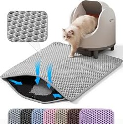 Petinstinct Cat Litter Mat, Double Layer Honeycomb Litter Box Mat | 24x18”, Efficient Litter Trapping, Easy to Clean, Waterproof, Non-Slip, Soft on Paws, Scratch Resistant, Gray, Large