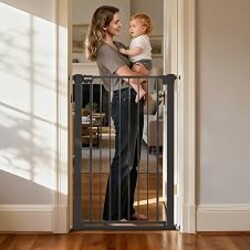 KODYRU 43 inch Tall Safety Dog Gate Adjustable 29.7-45.2inch Extra-Wide Metal Pet Gate Drill-Free Pressure-Mount Installation kit Self-Closing Cat Gate for Stairwells、Doorways（Black）