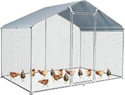 Large Metal Chicken Coop Round Top Upgrade Tri-Supporting Wire Mesh Chicken Run,Chicken Pen with Water-Resident and Anti-UV Cover,Duck Rabbit House Outdoor (6.6'L x 9'W x 6.5'H)
