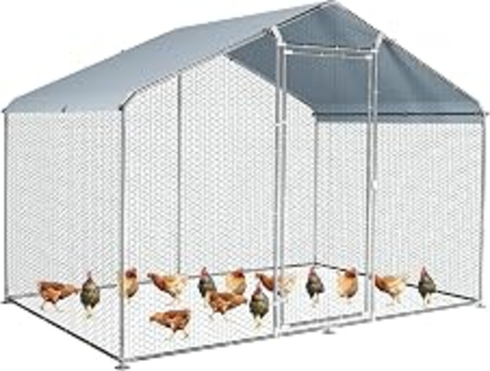 Large Metal Chicken Coop Round Top Upgrade Tri-Supporting Wire Mesh Chicken Run,Chicken Pen with Water-Resident and Anti-UV Cover,Duck Rabbit House Outdoor (6.6'L x 9'W x 6.5'H)