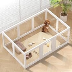 ClimbHope Clear Acrylic Dog Playpen Indoor Pet Pen, 24" H, White, 10 Panels | Open View, Tool-free Setup, DIY Shapes, Versatile Use & Easy Cleaning Pen, Clear Dog Playpen for Small Dogs, Cats & Puppies