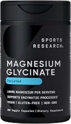 Sports Research® Magnesium Glycinate 160mg, 180 Veggie Capules | 1441mg Cheletated Magnesium per Serving | Gentle on the Stomach | Non-GMO, Soy Free, Essential Mineral