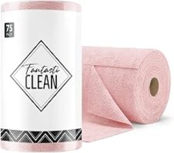 Fantasticlean Microfiber Cleaning Cloth Roll -75 Pack, 12" x 12" (Pink) | Super Absorbent, Lint-free, Tear-away Microfiber Towel Roll, for All-Purpose Cleaning, Reusable Alternative to Paper Towels