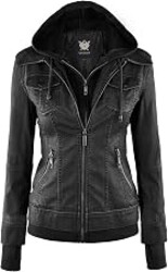 Lock and Love Women's Faux Leather Moto Biker Jacket Coat with Removable or Non-Removable Hood