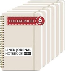 Taja 6 Pack Lined Notebooks for Work Hardcover Spiral Journal for Office | Beige, 5.7" x 7.9" Spiral Journals for Writing, Bulk Work Notebooks, Note taking and School Supplies, 140 Pages