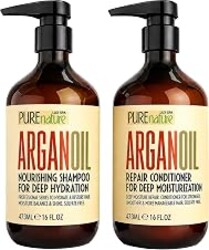 PURE NATURE LUX SPA Moroccan Argan Oil Shampoo and Conditioner Set | Sulfate Free Care with Keratin for Curly, Straight, Dry & Damaged Hair - Professional, Moisturizing, Hydrating & Anti Frizz
