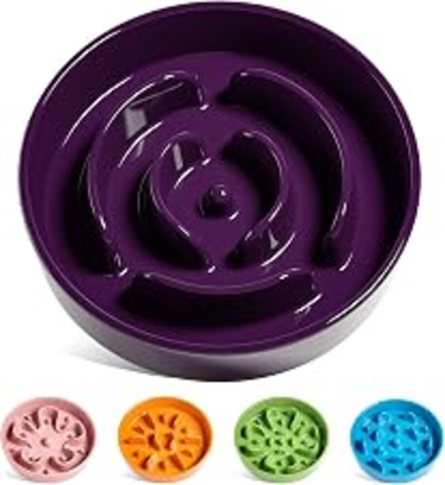 LE TAUCI Dog Bowls Slow Feeder Ceramic, 1.5 Cup Slow Feeding Bowl for Small and Medium Breed, Puzzle Dog Food Bowl for Fast Eater, Maze Purple