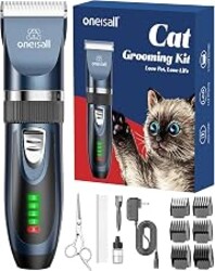 oneisall Quiet Cat Clippers for Matted Hair & Long Hair, Cat Shaver | Cordless Cat Grooming Kit, LCD Display, 6 Guard Combs, 240-Min Runtime, 2-Speed Low Noise Trimmer for Cats & Small Dogs