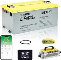 LOSSIGY 48V Lithium Battery Golf Cart Conversion Kit with Charger&Monitor | 150AH Deep Cycle LiFePO4 Battery 7.68Kwh Built in 200A Bluetooth BMS Peak Current 1000A(3-5s) Prefect for Solar System RV