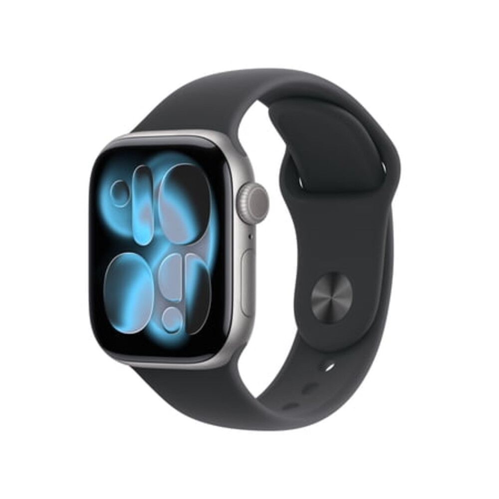 Apple Watch Series 11 [GPS + Cellular 42mm] Smartwatch with Space Gray Aluminum Case with Black Sport Band - S/M