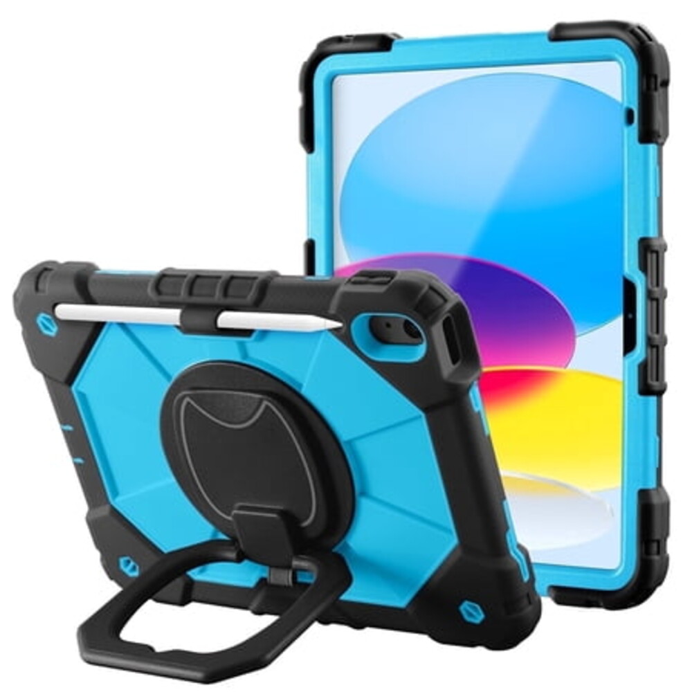 Vena For Apple iPad A16 Case For Kids (10.9"), iPad 10th Generation Case 360° Rotating Hand Strap Stand, iPad 11th Generation Rugged Cover with Pencil Holder and Shoulder Strap, Blue