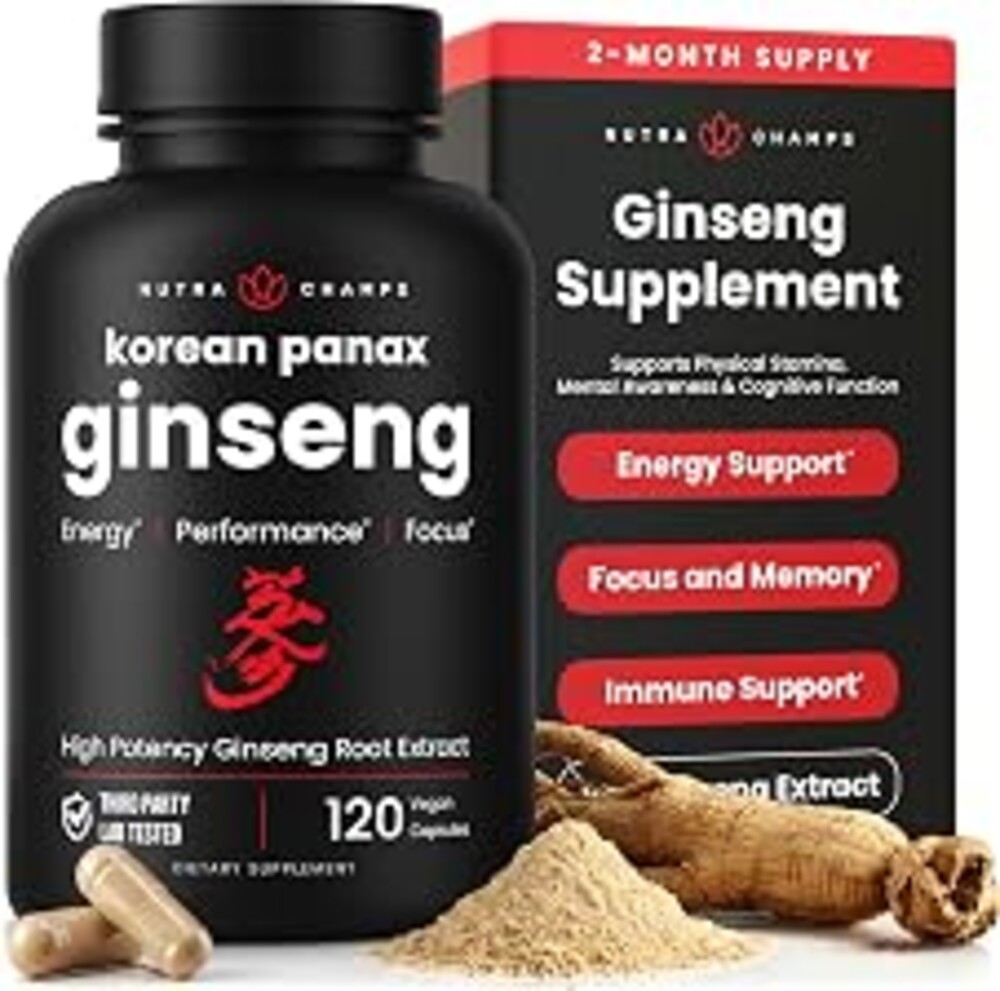NutraChamps Korean Red Panax Ginseng Capsules | Extra Strength Ginsenosides for Energy, Focus, Performance, Vitality & Immune Support | Korean Ginseng Root Extract for Men (120)