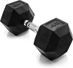 CAP Rubber Coated Dumbbell Weights, Free Weights for Home Gym Strength Training, Anti-Roll Hex Dumbbells with Black, Chrome & Comfort Grip Handles, Singles