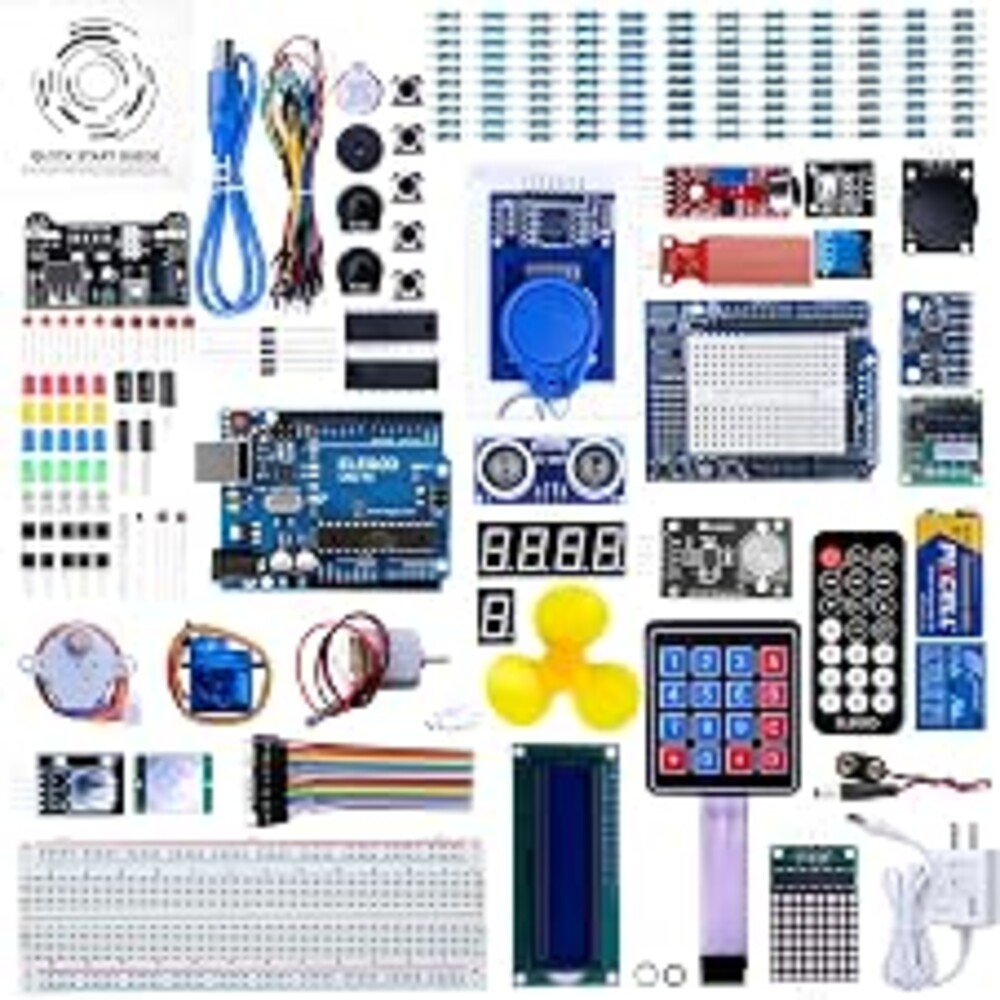ELEGOO UNO R3 Project Most Complete Starter Kit, Compatible with Arduino | 63 Items, 200+ Components, 30+ Guided Projects, PDF Tutorial, Organized Storage, STEM and DIY Circuit Building