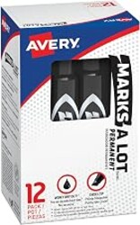 Avery Marks-A-Lot Regular Desk-Style Size Chisel Tip, 12 Black Permanent Markers are perfect for signs and posters (07888)