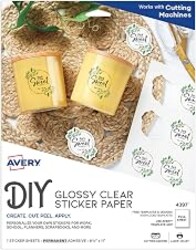 Avery Printable Sticker Paper, 8.5" x 11", Glossy Clear, Permanent Adhesive, Laser/Inkjet Compatible, 7 Full-Size Label Sheets, Great for Product Branding, Cute Stickers, Custom Signs, and More (4397)