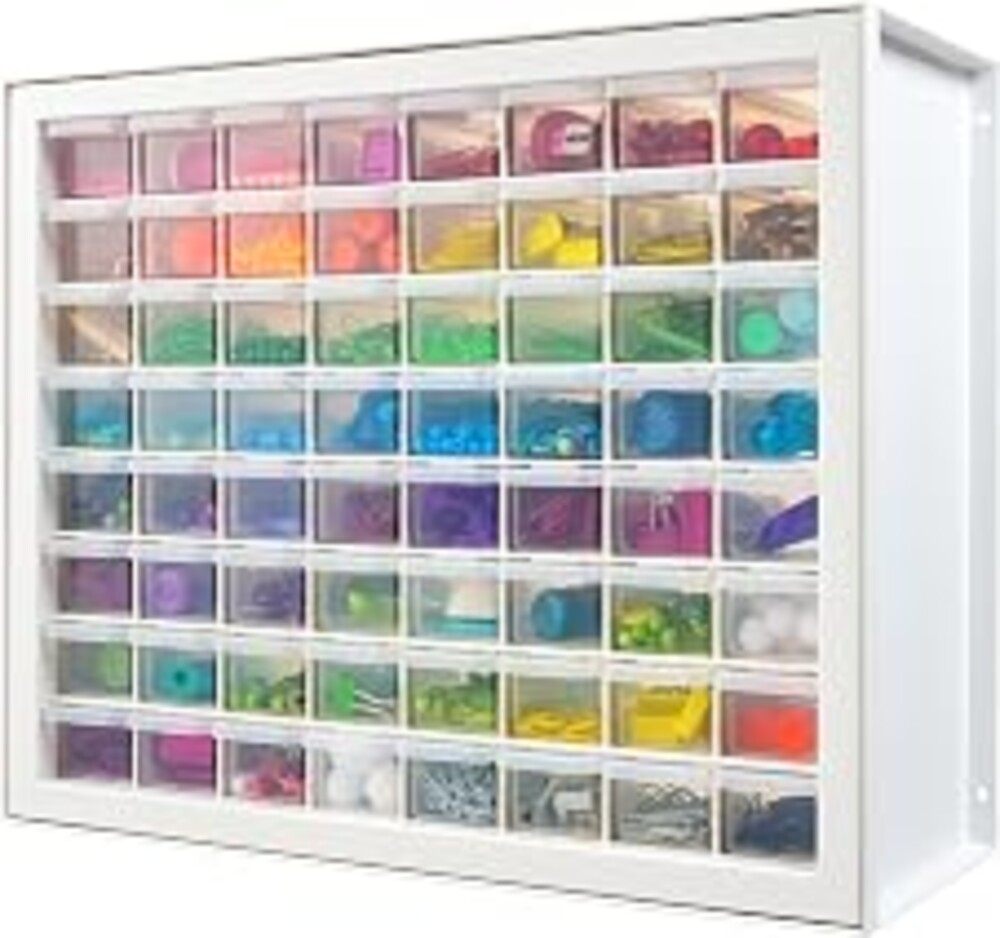 IRIS USA 64-Drawer Screw Organizer, Hardware Storage, Made in USA, White | Wall mountable, Stackable, Art & Craft Supplies, Beads, Gem Stones, Building Bricks, Garage Tool Storage